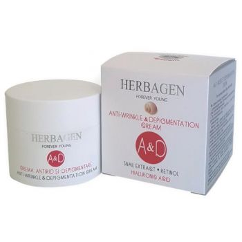 Crema Antirid si Depigmentare cu Extract din Melc, Retinol si Acid Hialuronic Herbagen, 50g ieftina