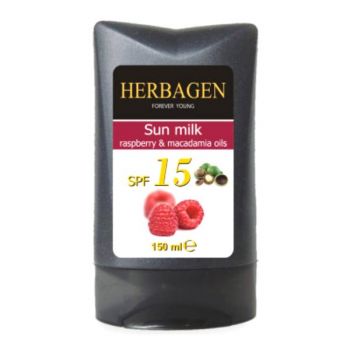 Emulsie de Plaja cu Ulei de Zmeura si Macadamia SPF 15 Herbagen, 150ml la reducere