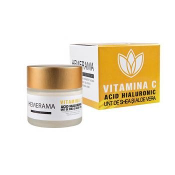Crema de zi pentru fata cu vitamina C,Acid Hialuronic si Aloe vera-Hemerama,60 Ml