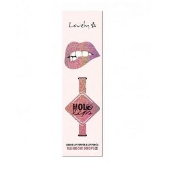 Set multifunctionala pentru buze Lovely Holo Lips nr.03 Rainbow Drops Ruj + Creion buze, 15g