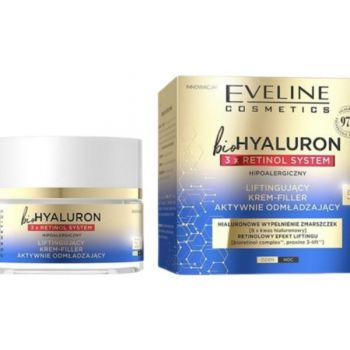 Crema de fata, Eveline Cosmetics, Bio Hyaluron 3x Retinol System, Lifting Actively Rejuvenating, 50+, 50 ml Crema de fata, Eveline Cosmetics, Bio Hyaluron 3x Retinol System, Lifting Actively Rejuvenating, 50+, 50 ml