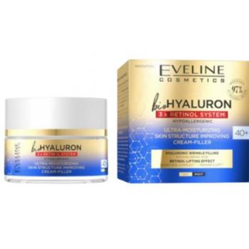 Crema de fata, Eveline Cosmetics, Bio Hyaluron 3x Retinol System, Ultra-Moisturising, 40+, 50 ml