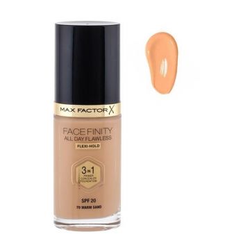 Fond de Ten 3 in 1- Max Factor Face Finity All Day Flawless 3 in 1 Foundation SPF 20, nuanta 70 Warm Sand, 30 ml
