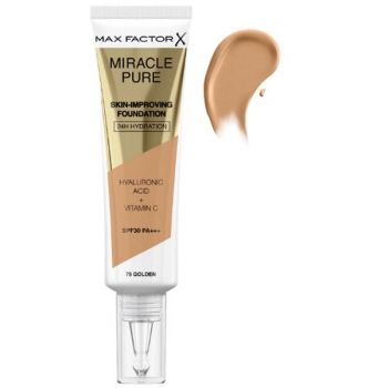 Fond de Ten - Max Factor Miracle Pure Skin-Improving Foundation SPF 30 PA+++, nuanta 75 Golden, 30 ml