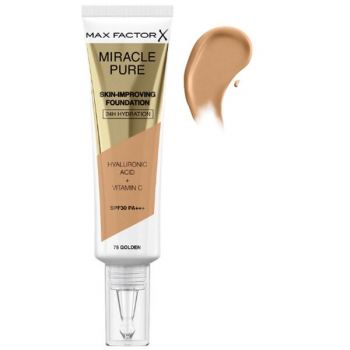 Fond de Ten - Max Factor Miracle Pure Skin-Improving Foundation SPF 30 PA+++, nuanta 75 Golden, 30 ml Fond de Ten - Max Factor Miracle Pure Skin-Improving Foundation SPF 30 PA+++, nuanta 75 Golden, 30 ml