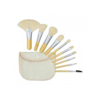 Set 10 Pensule Albe pentru Machiaj Travel Size - Mimo Makeup Brush Bamboo White, 10 buc la reducere