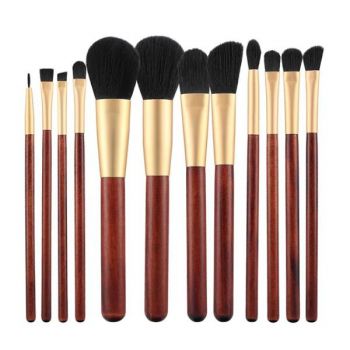 Set 12 Pensule cu Maner din Lemn pentru Machiaj - Mimo Makeup Brush Wooden, 12 buc