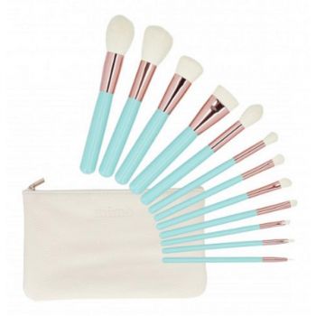 Set 12 Pensule Turquoise pentru Machiaj - Mimo Makeup Brush Turquoise, 12 buc