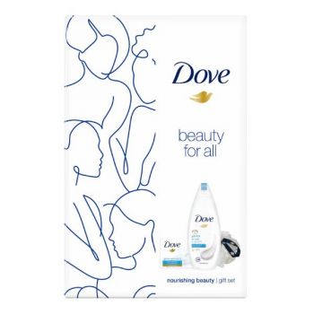 Set Cadou Exfoliant - Dove Beauty for All Nourishing Beauty Sapun Solid Exfoliant 100g + Gel de Dus Exfoliant 250ml + Burete de Baie