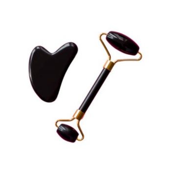 Set Facial Roller si Piatra Guasha Negru Obsidian in Cutie Cadou/ Gift Box de firma originala