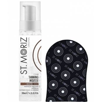 Set pentru Autobronzare Profesionala ST MORIZ cu Spuma Clear Medium Dark si Manusa de firma original