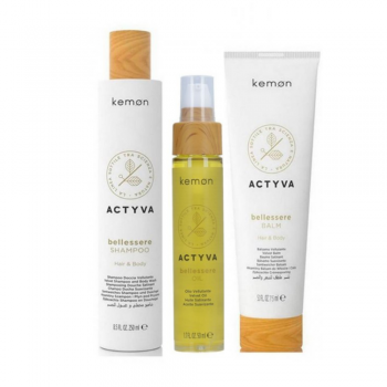 Kemon Actyva Bellessere - Pachet hidratare toate tipurile de par si corp (sampon 250ml,balm 150ml,ulei 50ml)