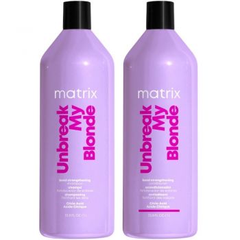 Matrix Unbreak My Blonde - Pachet fortifiant par blond natural sau vopsit Sampon 1L + Balsam 1L