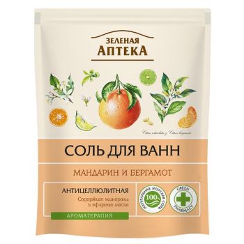 Sare de Baie Anticelulitica cu Uleiuri de Mandarina si Bergamota Zelenaya Apteka, 500g