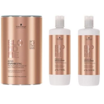 Pachet Decolorant Premium 9+ 450g , Oxidant 2%. 6% 1000 ml Schwarzkopf Professional BlondMe