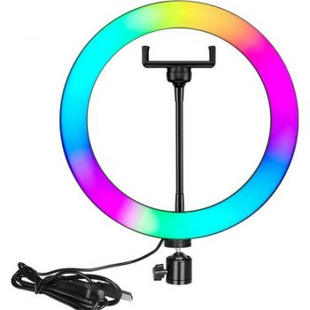 Lampa Circulara cu LED si Tranzitie Culori, cu Suport de Telefon si Cablu USB