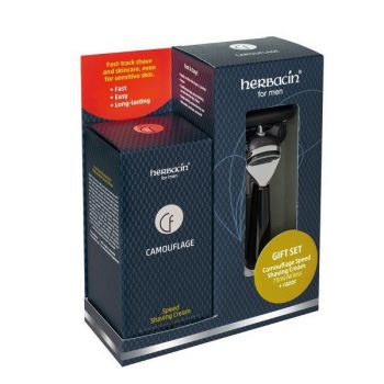 Set cadou Camouflage pentru barbati cu aparat de ras, Herbacin, 280 g