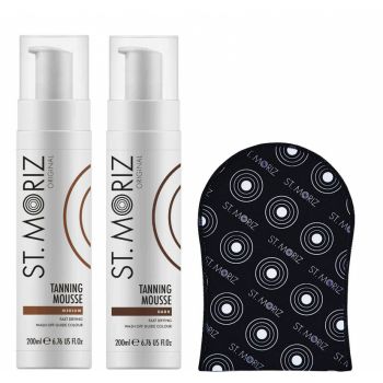 Pachet Combo Advanced Pentru Autobronzare Profesionala St Moriz Cu Spuma Medium, Dark Si Manusa, 2 x 200 ml la reducere