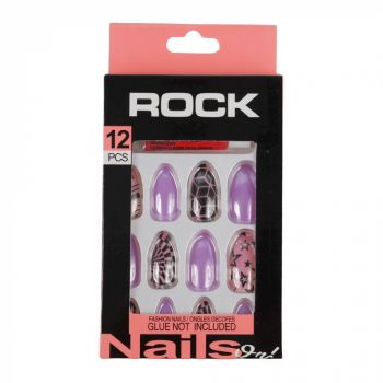 Set 12 Unghii False ROCK cu adeziv inclus, 08 Purple Stars la reducere