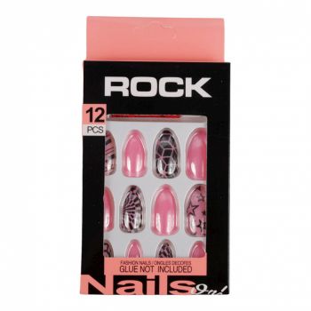 Set 12 Unghii False ROCK cu adeziv inclus, 19 Pink Stars la reducere