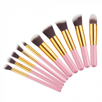 Set de 10 Pensule Profesionale Top Quality Kabuki, Pink Gold