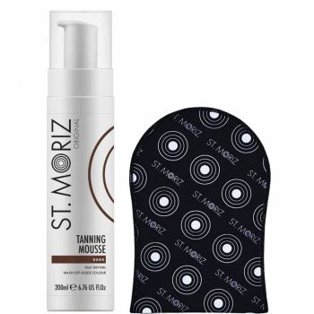 Set pentru autobronzare profesionala ST MORIZ cu Spuma Dark si Manusa, 200 ml la reducere