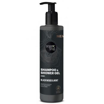 Sampon si Gel de Dus pentru Barbati Blackwood & Mint Organic Shop Men, 280ml