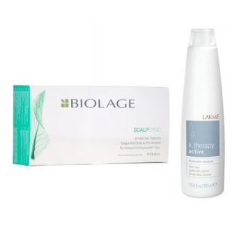 Set impotriva caderii parului, Biolage Scalp Sync Fiole 10 x 6 ml + Lakme K.Therapy Active Sampon 300 ml