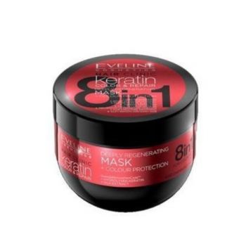 Masca pentru par, Eveline Cosmetics, 8 in 1 Hair Clinic keratin color & repair, 500 ml
