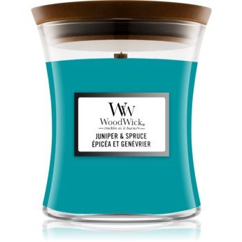 Woodwick Juniper & Spruce lumânare parfumată cu fitil din lemn