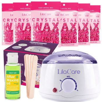 Kit epilare cu ceara granule rose 10 x 100 g, 1 x incalzitor ceara, 1 x ulei dupa epilare, 1 x set 10 spatule