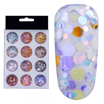Decoratiuni unghii, set confetti, diverse forme, multicolor