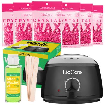 Kit epilare cu ceara granule rose, cu incalzitor negru, 10x 100 g, 1 x incalzitor ceara, 1 x ulei dupa epilare, 1 x set 10 spatule