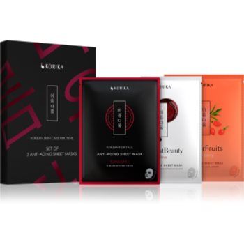 KORIKA KOREAN SKIN CARE ROUTINE SET OF 3 ANTI-AGING SHEET MASKS set antirid
