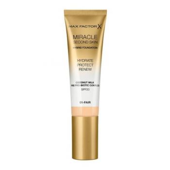 Fond de Ten - Max Factor Miracle Second Skin Hybrid Foundation SPF 20, nuanta 01 Fair, 30 ml