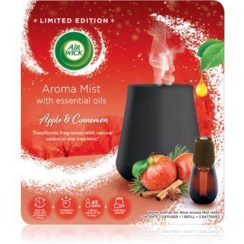 Air Wick Aroma Mist Magic Winter Apple & Cinnamon aroma difuzor cu rezervã + baterie White Difuser