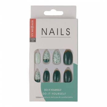 Set 12 Unghii False Premium, 24 Geometric Green la reducere