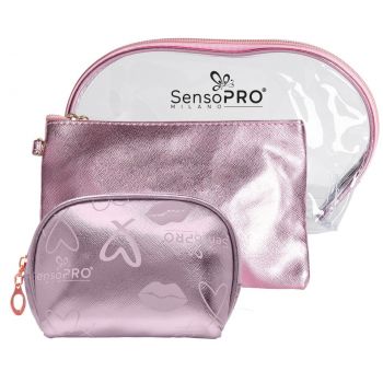 Portfard Travel Transparent & Pink, SensoPRO Liberty, set 3 buc de firma originala