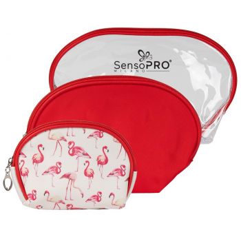 Portfard Travel Transparent & Red, SensoPRO Flamingo, set 3 buc de firma originala