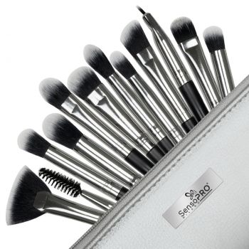 Set 12 pensule machiaj SensoPRO Milano, Black Silver + Borseta Cadou la reducere