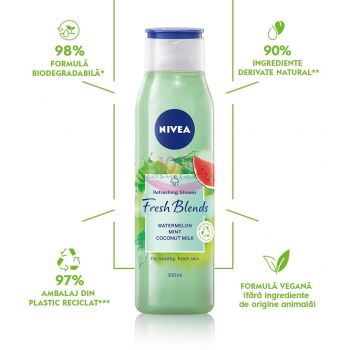 NIVEA FRESH BLENDER GEL DE DUS CU PEPENE ROSU COCOS SI LAPTE DE MENTA