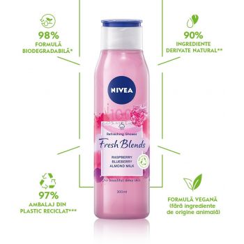 NIVEA FRESH BLENDER GEL DE DUS CU ZMEURA AFINE ROSU SI LAPTE DE MIGDALE ieftina