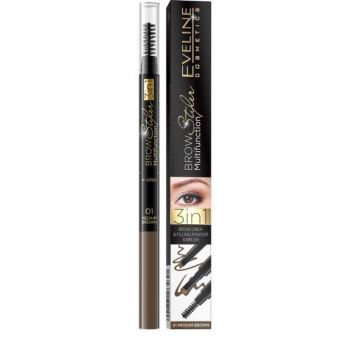 Creion multifunctional pentru sprancene Eveline Cosmetics, Brow Styler, 01 medium brown, 7ml ieftin