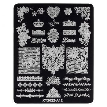 Matrita Metalica Stampila Unghii LUXORISE, Lace Style A12