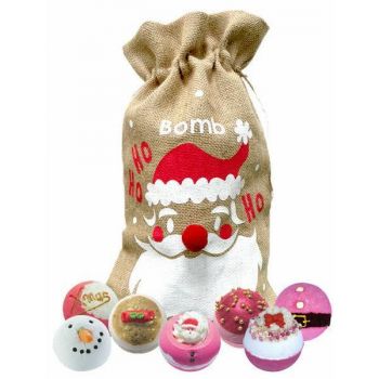 Set cadou Ho Ho Ho Santa Hessian Sack, 7 x bile baie, Bomb Cosmetics