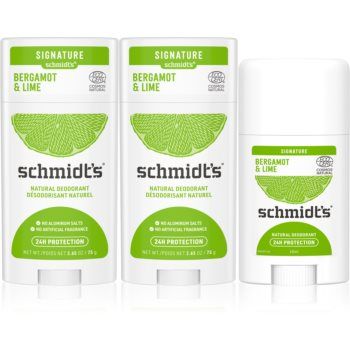 Schmidt's Bergamot + Lime deodorant stick 2x 75 g + 1x 40 g (ambalaj economic)
