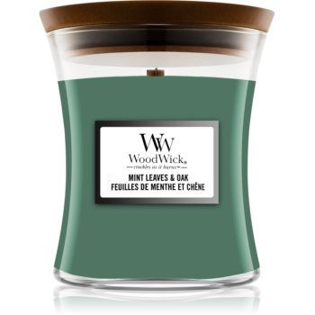 Woodwick Mint Leaves & Oak lumânare parfumată cu fitil din lemn