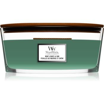 Woodwick Mint Leaves & Oak lumânare parfumată cu fitil din lemn (hearthwick)