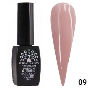 Base Coat Global Fashion French Rubber, 8 ml, 09 Nude