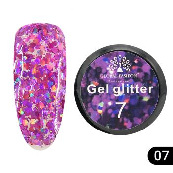 Gel Color cu Sclipici, Global Fashion, Glitter, 5 g, Nr. 07, Violet ieftin